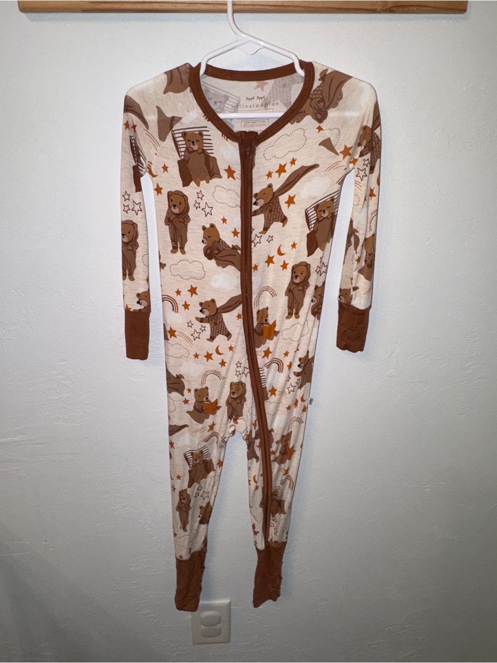 Little Sleepies Brown Sleepy Bear Toddler Bamboo Zippy Convertible Pj Pajama